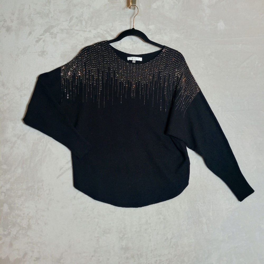 Liquid By Sioni Black And Silver‎ Embellished Paillette Sweater Medium